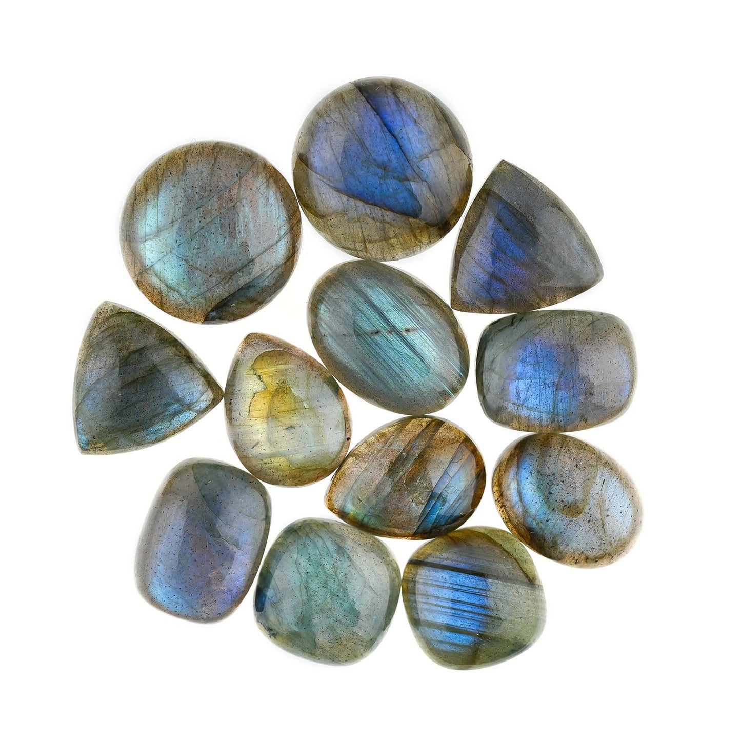 GemSymphony Natural Labarodite Gemstone Cabochon Pack of 3 Mixed Shapes – Polished Crystal Stones for Jewelry Making Supply, Healing, Reiki & DIY Crafts, Natural Gem Cab Set for Wire Wrapping( 10-20 mm)