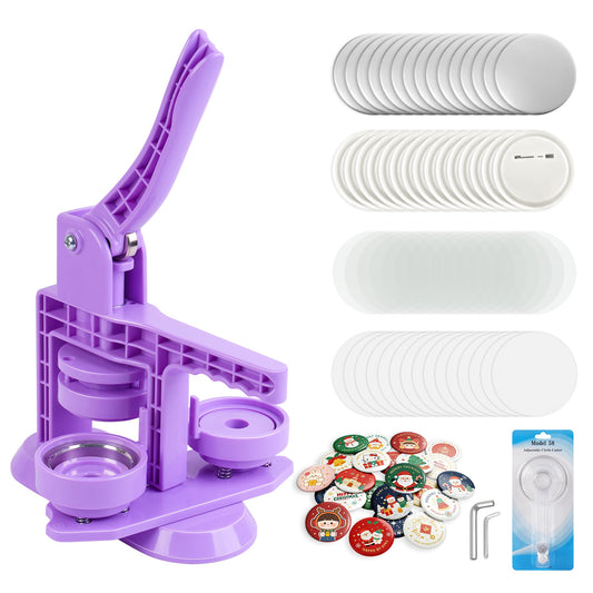 Happizza Button Maker Machine 58mm/2.25in, Pin Maker Machine Kit with 30 Buton Parts, DlY Badge Maker, Purple Button Press Machine, Perfect Beginner Experience Kit, Ideal for School, Parties, Events