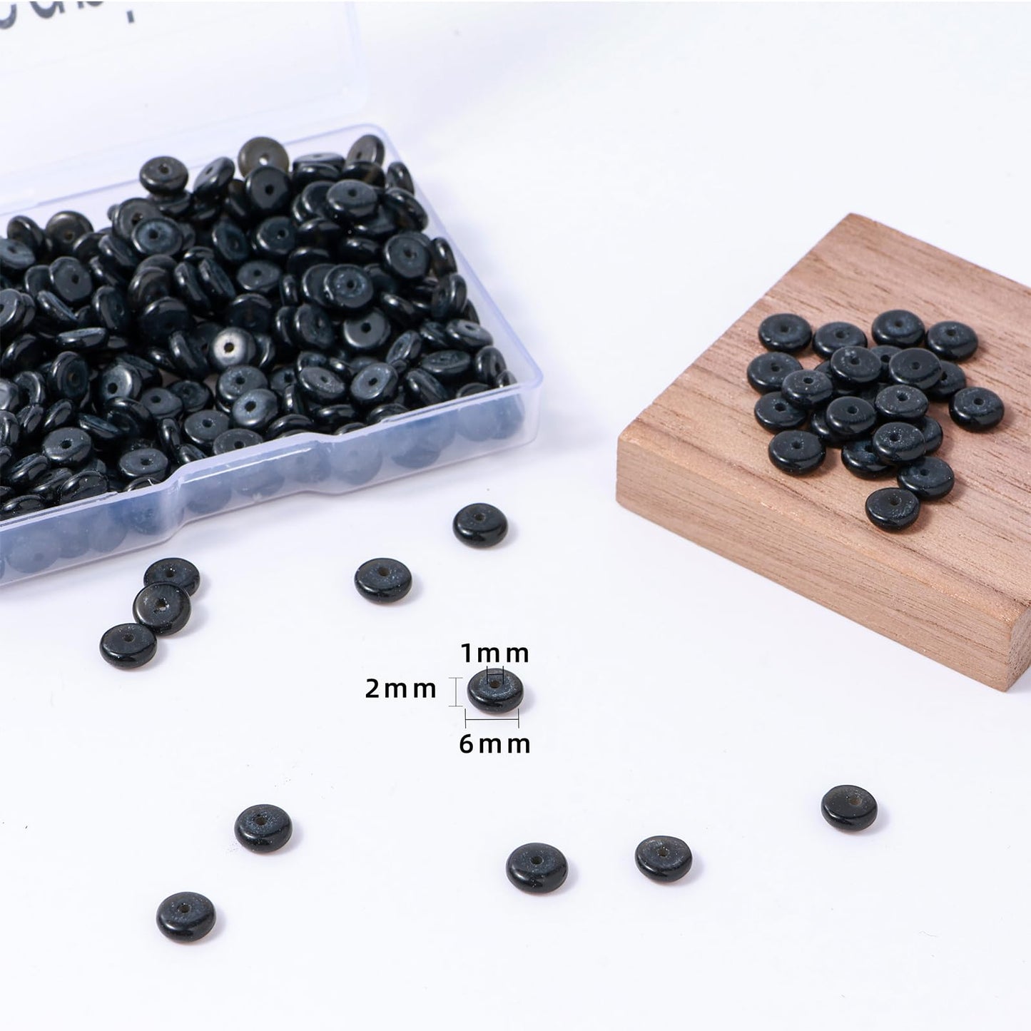 Natural Black Onyx Agate Disk Stone Spacer Beads 6x2mm 38cm/str Flat Rondelle Loose Semi Gemstone Caps for Making Bracelets Necklace