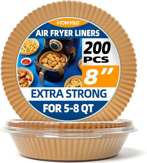 HONYAO 200pcs Disposable Air Fryer Liners - 8 Inch Strong Paper for 5qt-8qt Baskets, BPA Free
