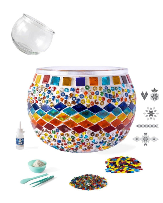 KRAFTSTORIES Turkish Mosaic DIY Candle Holder Kit - Glass Decorative Tealight for Living Dining Room Bedroom | Make Your Own Mosaic | Craft Kits for Adults (Multicolor - MA04)