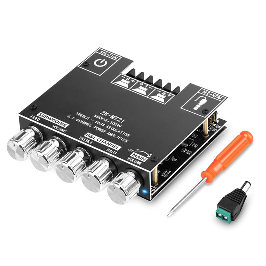 ZK-MT21 Board,50W+50W+100W 2.1 9-24V, Daakro Bluetooth Amplifier Channel Subwoofer Amp Board with Treble/Bass/Sub