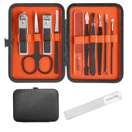10Pcs Manicure Pedicure Kit Professional Manicure kit for Men Care Nail kit, Mens Nail Care kit,fingernail and toenail Clippers with Portable Luxurious Travel Case (Black)