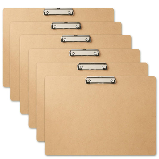 6 Pcs Large Size Clipboard Set, 11x17 Wooden Horizontal Clipboard with Low Profile Clips for Drawing, Sketching, and Art Boards