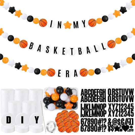 Simgoing 98 Pcs Basketball Birthday Banner Jumbo DIY Friendship Bracelet Birthday Banner Kit Customizable Party Giant Garland Decoration for Basketball Sports Theme Party Decorations