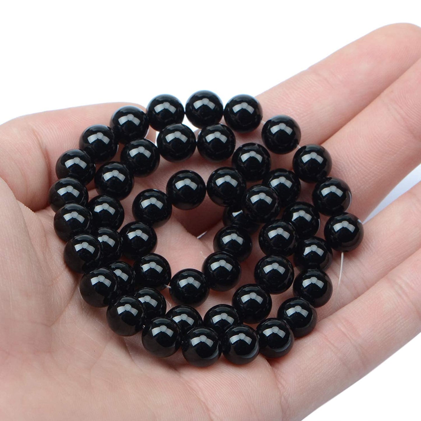 AD Beads Natural Gemstone Round Loose Beads 15" for Bracelet Necklace Earrings Jwelery Making Crafts DIY (8mm, Black Onyx)