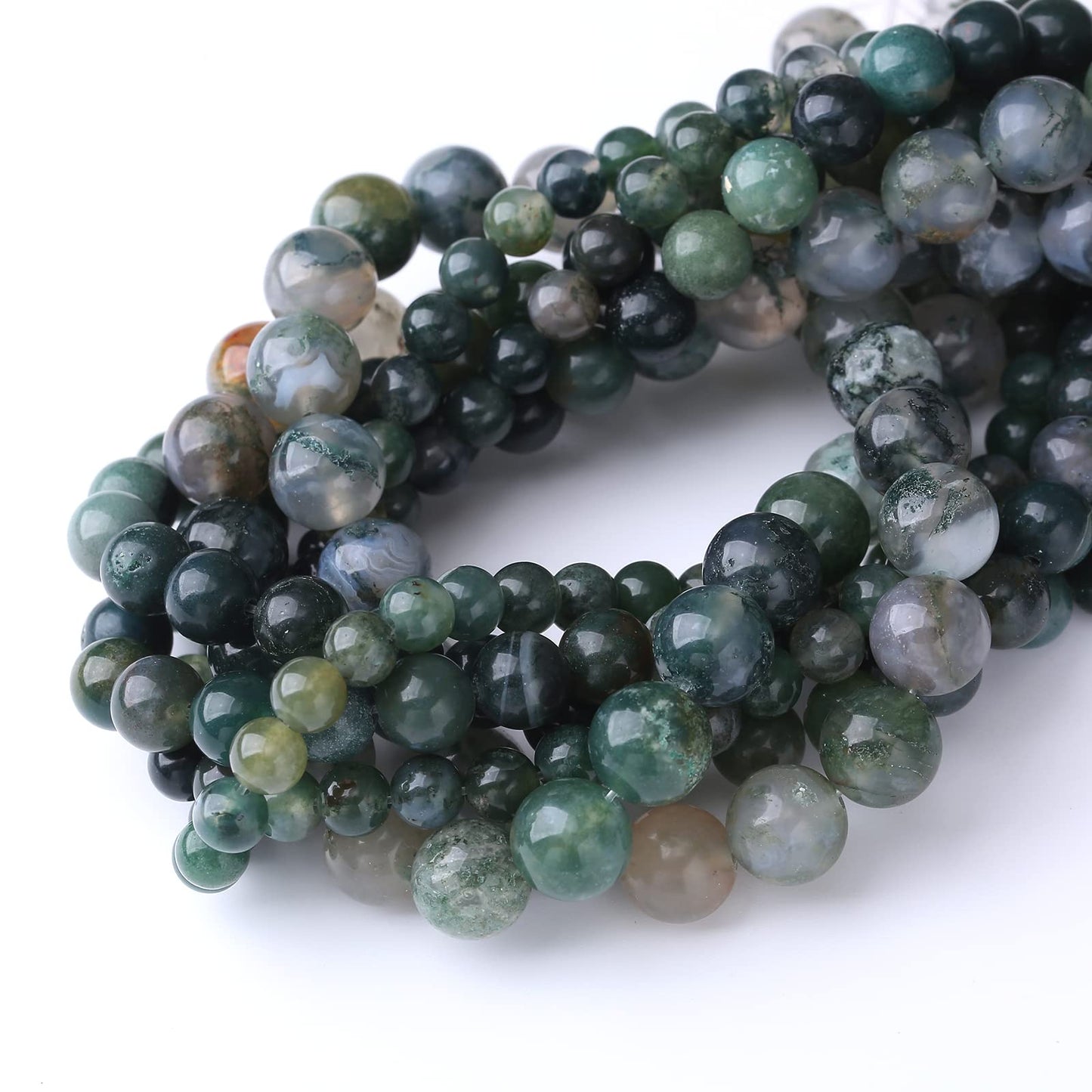 32PCS 12MM Natural Moss Agate Stone Beads Energy Healing Beads for DIY Jewelry Bracelet Necklace Making for Jewelry Making15Inch