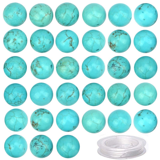 100Pcs Natural Crystal Beads Stone Gemstone Round Loose Energy Healing Beads with Free Crystal Stretch Cord for Jewelry Making (Turquoise, 8MM)