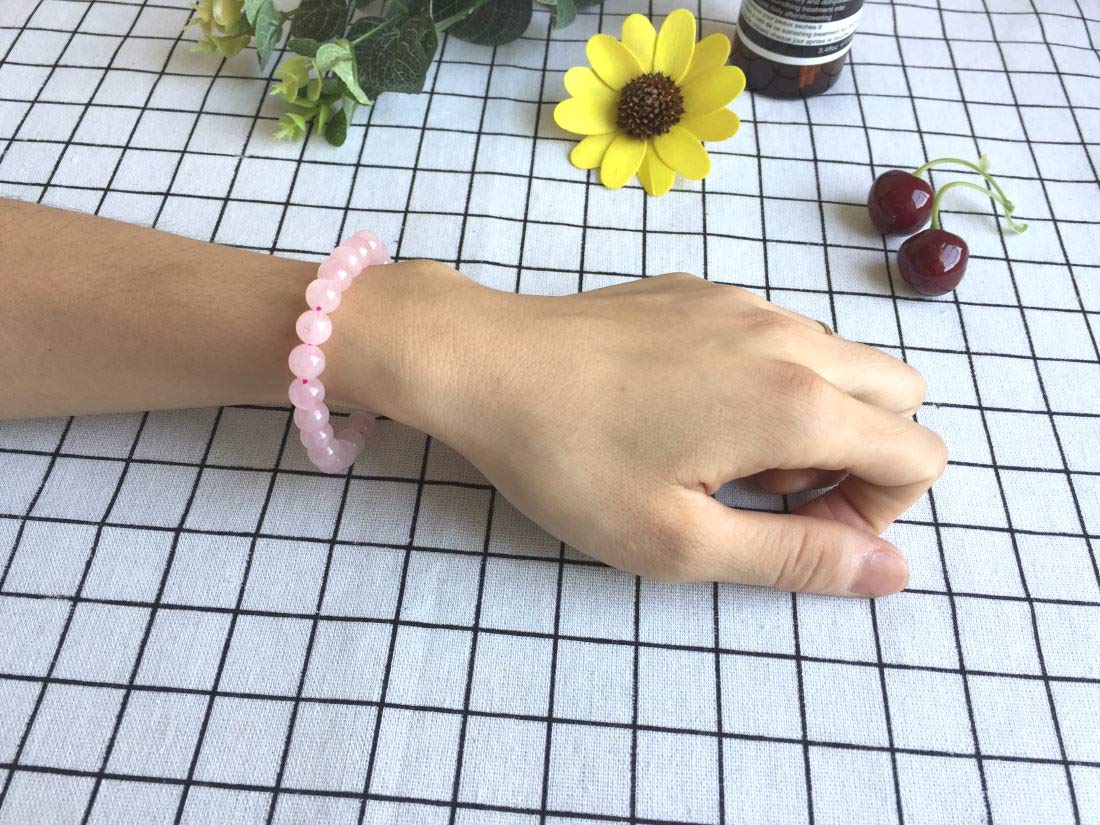 Adabele Real Natural Pink Rose Quartz Gemstone Beaded Bracelet 8 inch Stretch Chakra Healing Crystal Stone Jewelry Women Mom Gift (Unisex) GB8-C9