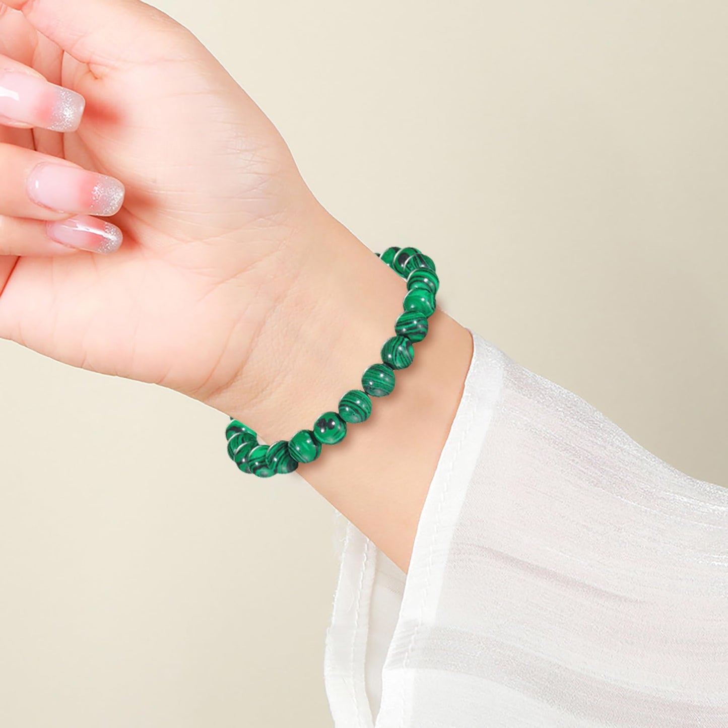 Udolfly Womens Crystal Beaded Bracelets for Women Men Protective Energy Bracelet Natural Gemstone Bead Bracelet 4mm Malachite