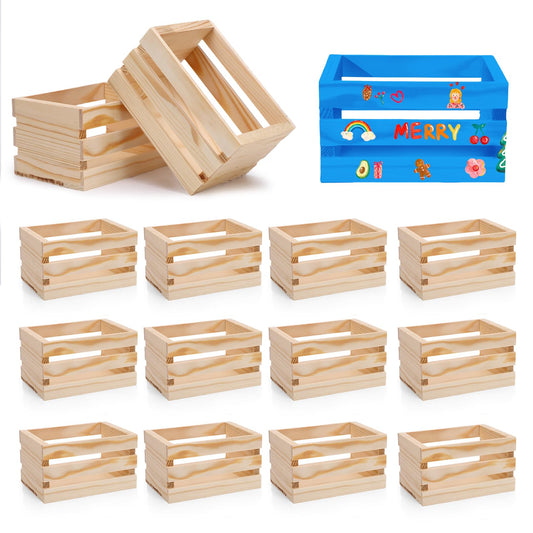 Ejoyous Small Decorative Wood Crates, 5in Vintage Pine Farmhouse Decorative DIY Wooden Storage Boxes for Storing Food Toys Jewelry Gift & House Wedding Party Decoration (12pcs)