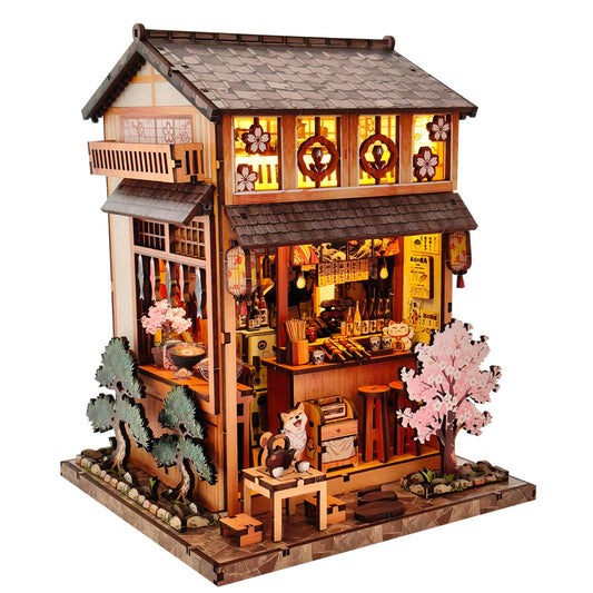 Reenovan Book Nook Kit, DIY Miniature House Kit for Adults & Teens, Japanese Street Shop Scene Bookshelf Insert Decor with LED, 3D Wooden Puzzle Gift for Book Lovers (Sakura Street Shop)