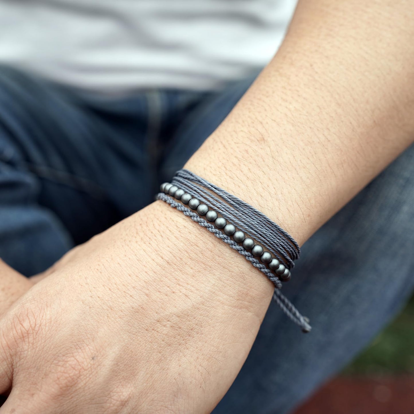 Handmade Natural Stone Beaded Healing Bracelet Gift for Men Adjustable Rope String Bracelet (Hematite（GREY）, Adjustable)
