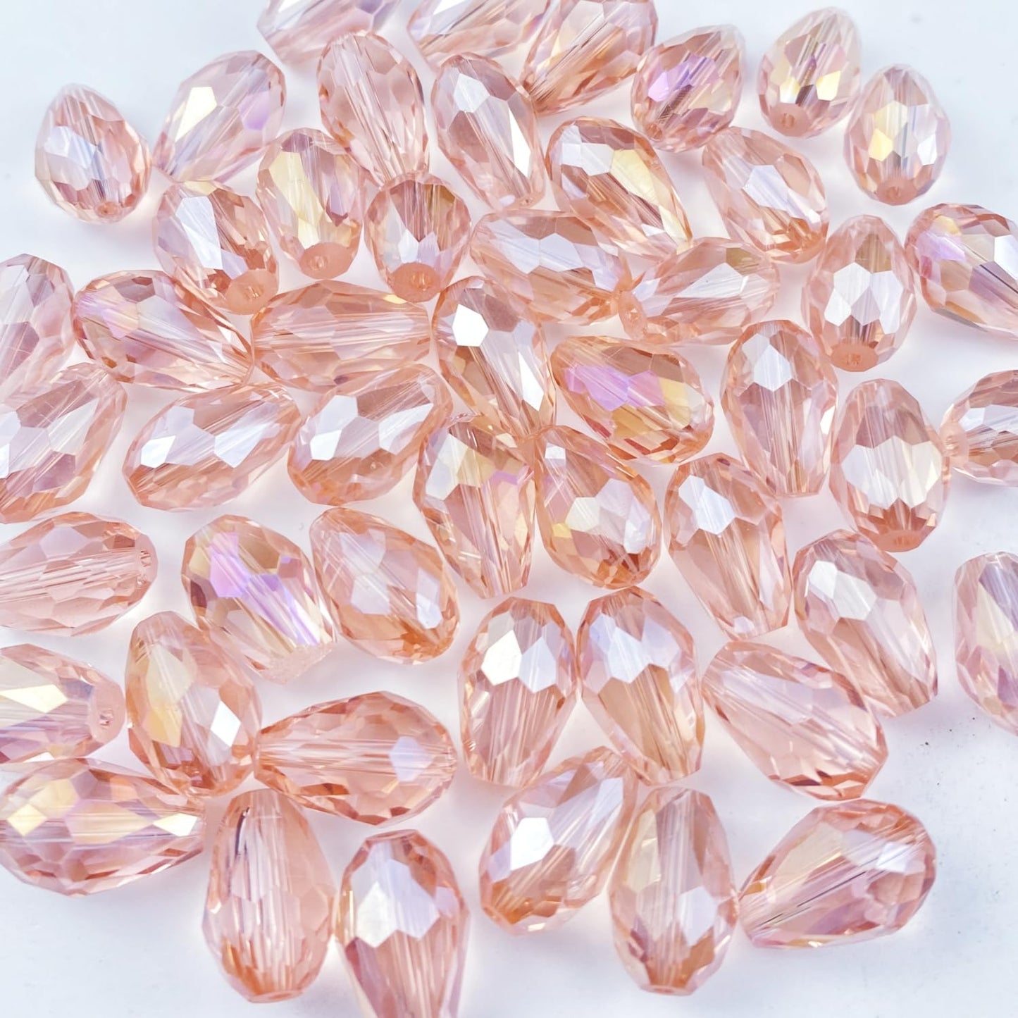 Honkoolly 130pcs 6x8mm Teardrop Crystal Glass Beads Vertical Hole Faceted Glass Teardrop Spacer Beads for Bracelets Necklace Earring DIY Jewelry Making Craft(Pink AB)