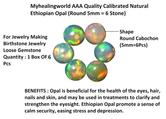 Myhealingworld Natural Ethiopian Opal 5mm round cabochon AAA quality loose calibrated gemstones for jewelry making round 5mm - 6 Stone