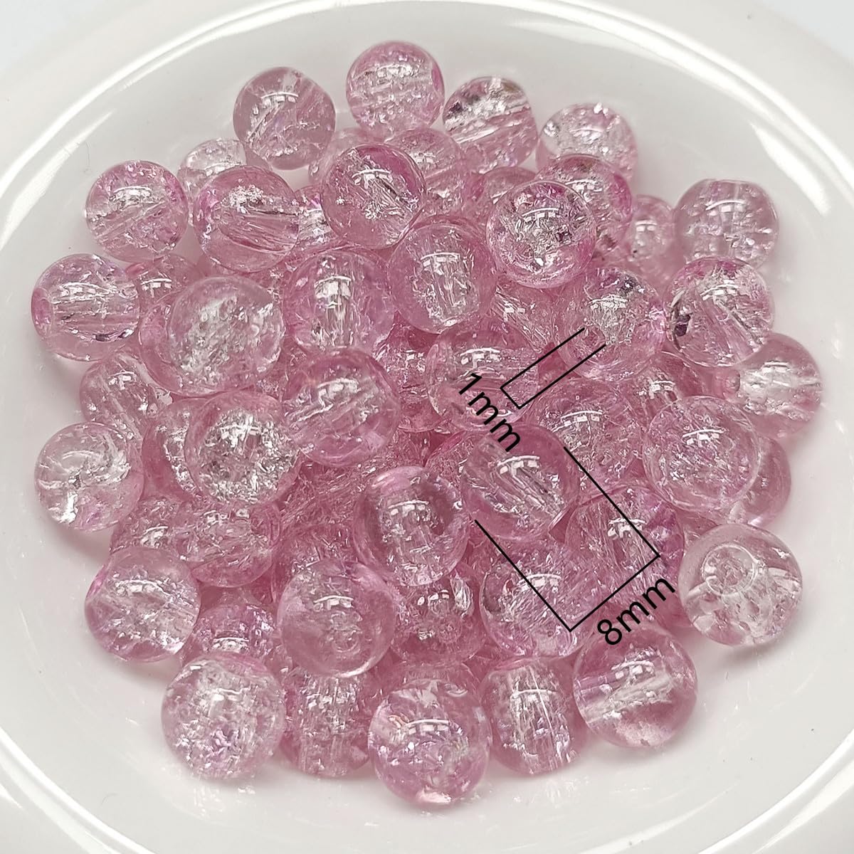 200PCS Glass Beads 8mm Glass Beads for Bracelets Necklaces Jewelry Making DIY Crafts (Pink Crackle)