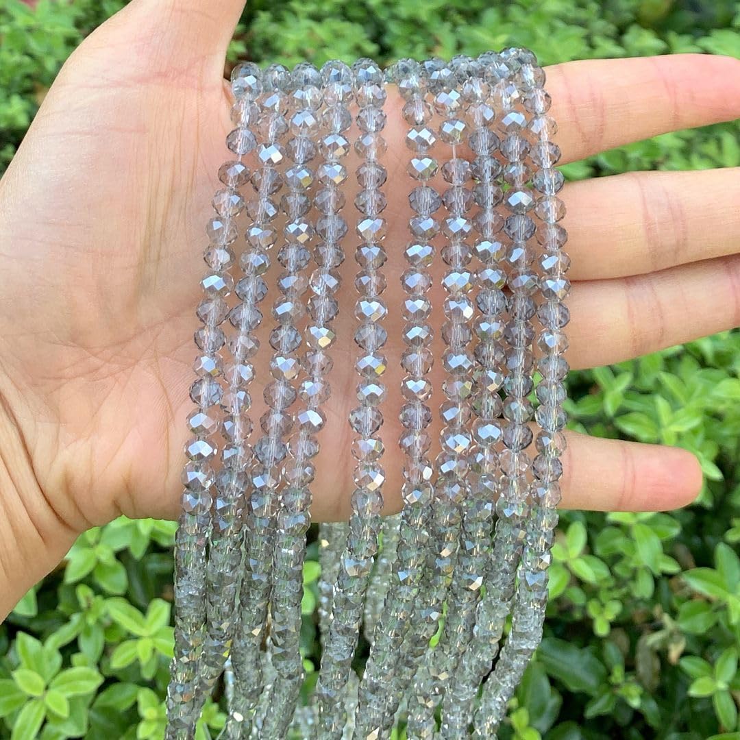 200pcs Czech Faceted Rondelle Crystal Glass Loose Beads 6mm Spacer Bulk Silver Champagne for DIY Craft Jewelry Making CCR629