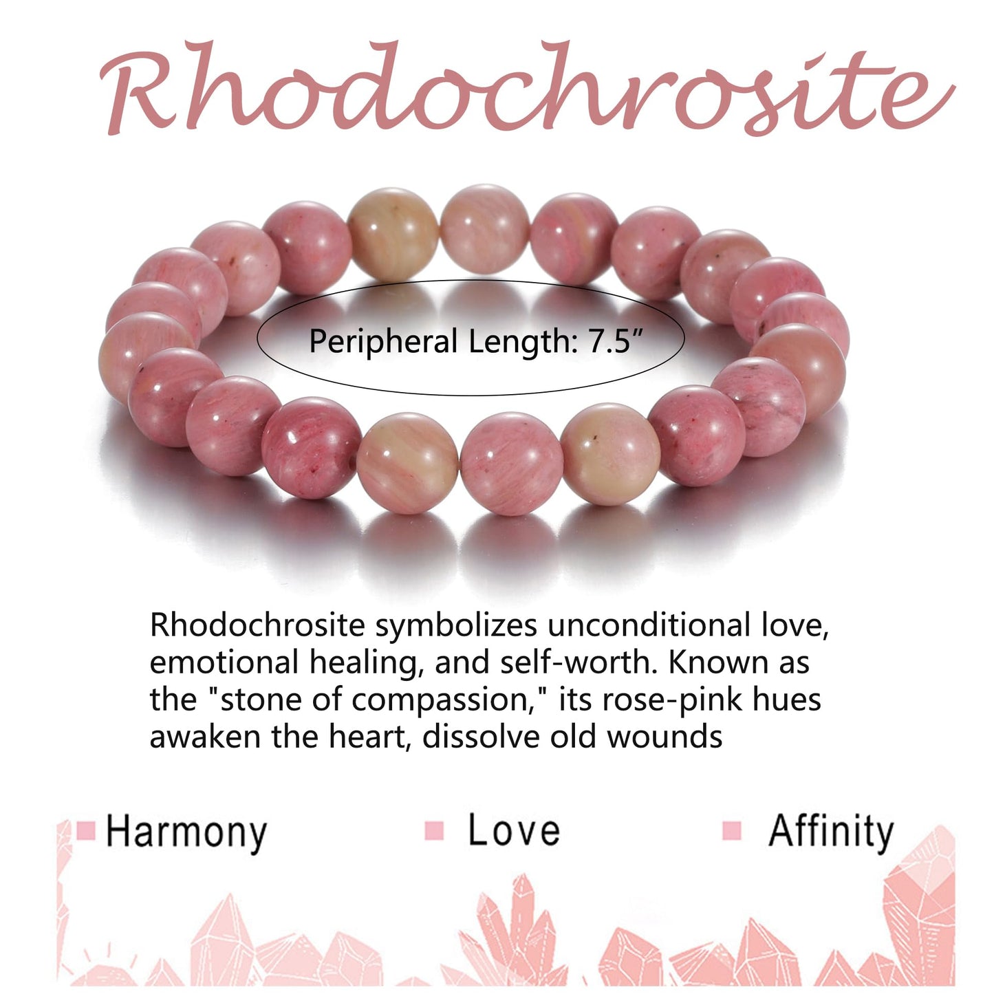 Udolfly Womens Crystal Beaded Bracelets for Women Men Protective Energy Bracelet Natural Gemstone Bead Bracelet 6mm Rhodochrosite