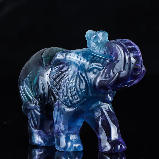 Hxswkk 2.5" Rainbow Fluorite Crystal Elephant Decor Gemstone Hand Carved Animal Healing Statue Craft Home Office Gifts