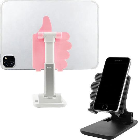 Beiskll 2 Pack Mother's Day Black&Pink Thumbs Up Foldable Cell Phone Stand Holder for Desk,Adjustable Silicone