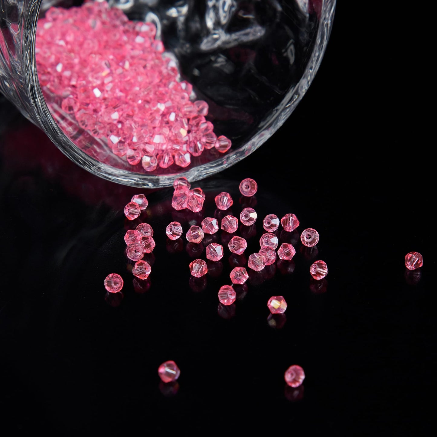 Laopottbeads 1200PCS 3mm Bicone Crystal Glass Beads for Jewelry Making, Sparkling Mini Beads for Suncatchers, DIY Bracelets & Craft Projects (Light Rose Red)