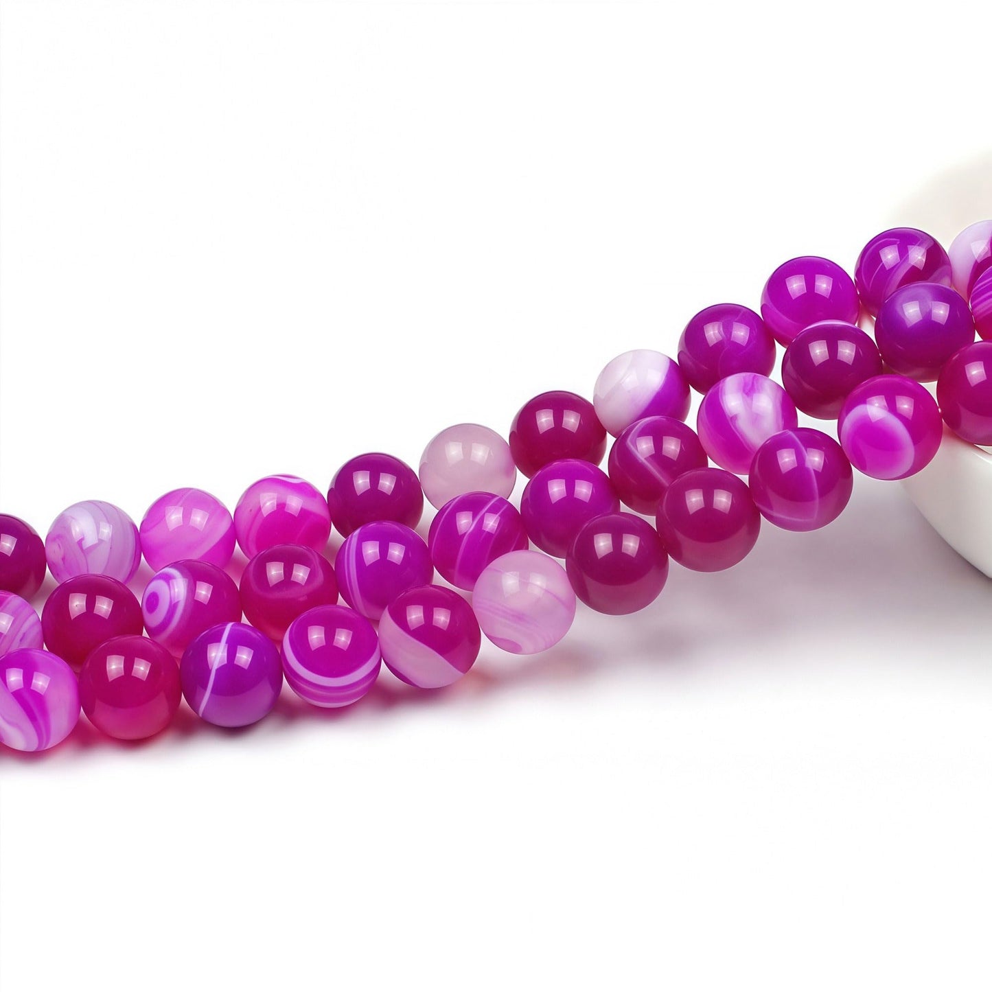 MJDCB Natural Stone Beads Rose Red Stripe Agate Round Loose Beads for Jewelry Making DIY Bracelet Necklace (12mm)