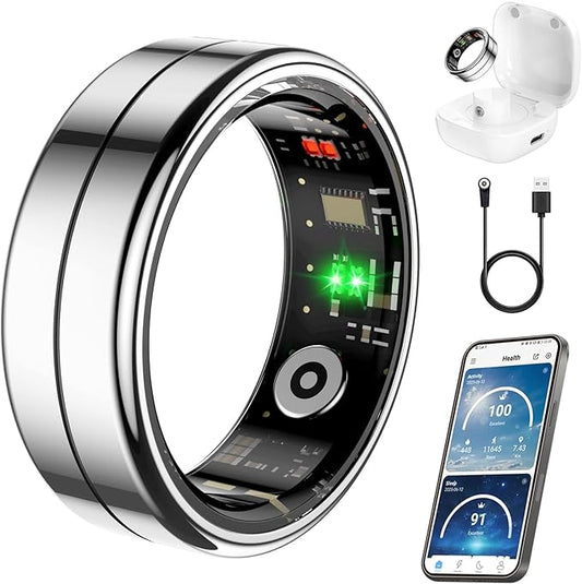Fit Ring, Smart Health Rings for Women Men with Heart Rate,Blood Oxygen,HRV,Stress Level, Sleep Monitor, Step Tracker, No Subscription Fee, IP68 Waterproof Smart Ring for iphone &Android (Silver, 13#)