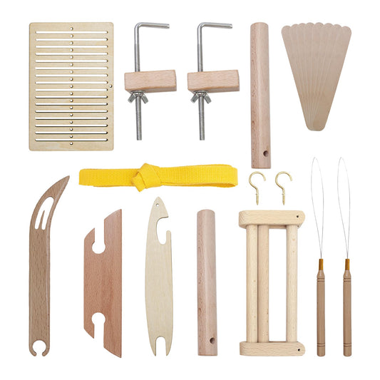 Weaving Loom Kit, Wood DIY Weaving Loom Including Warping Peg, Clamp Warping Clamp, Beveled Inkle Weaving Shuttle Kit for Weaving Lovers Beginners Knitted Crafts DIY