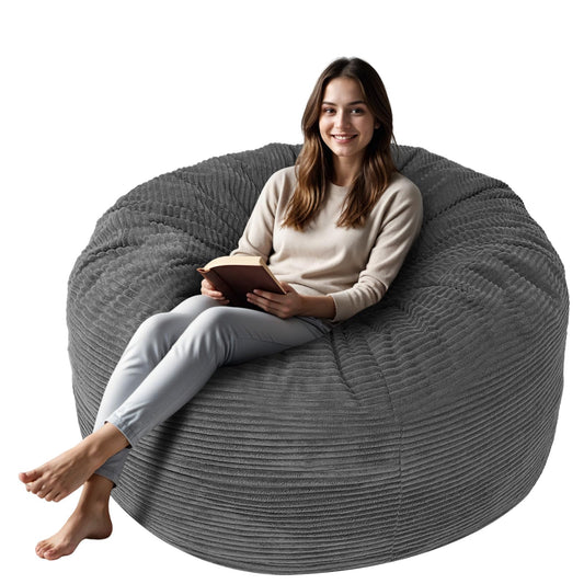 Anuwaa Bean Bag Chairs for Adults, 4FT Bean Bag with Plush Microfiber Removable Cover, Giant Bean Bag Chairs with Memory Foam Big Sofa for Reading, Gaming Cozy Chair, Black