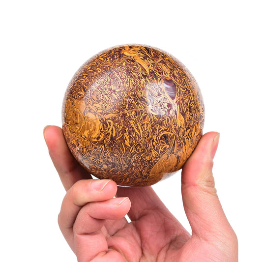 JIC Gem Healing Crystals Sphere Natural Golden Jade Crystal Ball Mineral Quartz Stone With Decorative Stand Home Decoration (70-80mm)