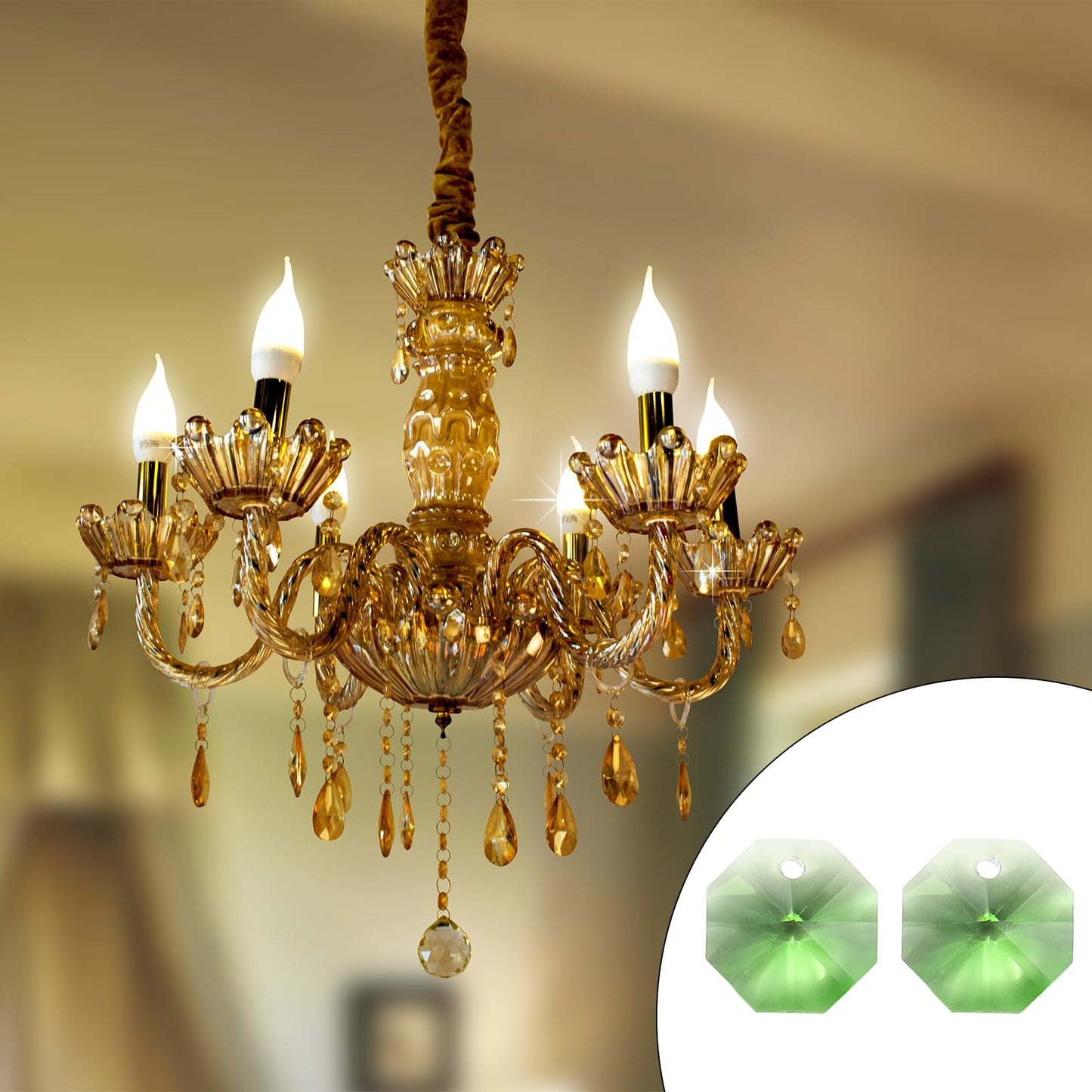 uxcell 50Pcs 1 Hole Crystal Octagon Beads, 12mm K9 Glass Hanging Chandelier Beads Prisms Parts for Crystal Chandeliers Lamp Hanging Pendant Jewelry DIY Craft, Fruit Green