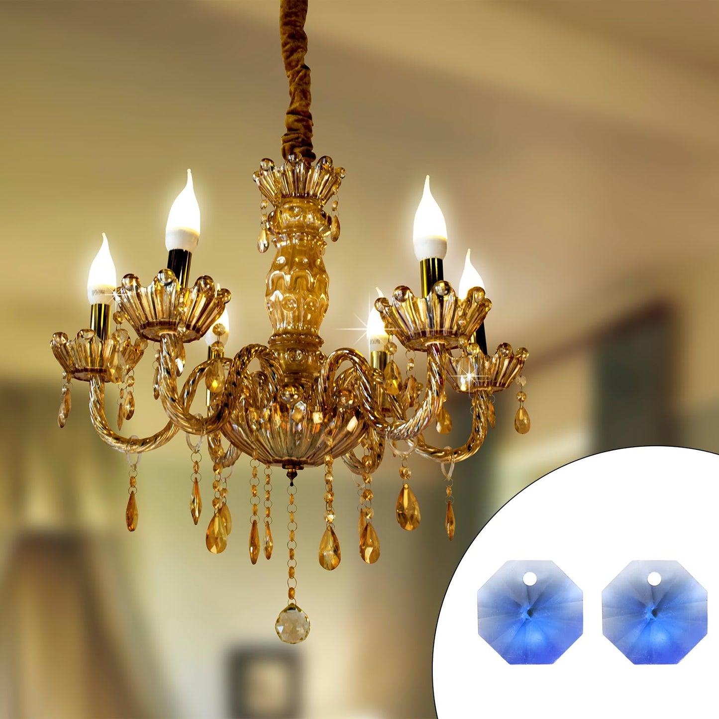uxcell 25Pcs 1 Hole Crystal Octagon Beads, 14mm K9 Glass Hanging Chandelier Beads Prisms Parts for Crystal Chandeliers Lamp Hanging Pendant Jewelry DIY Craft, Blue