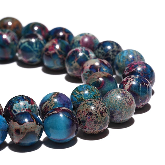 10mm Natural Blue Imperial Jasper Gemstone Beads Polished Round Smooth Stone Beads for Bracelets Jewelry Making 15inch Loose Beads