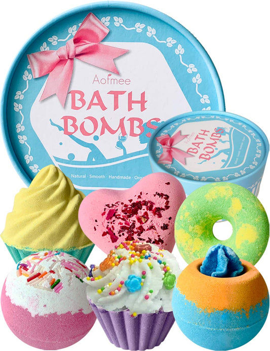 Aofmee Bath Bombs, 6pcs Bubble Bath Bomb for Girls, Handmade Fizzies Bathbombs for Women, Natural Organic Kids Spa Kit, Non Toxic Bath Kit for Teens, Gift Set for Mother Birthday Christmas Easter