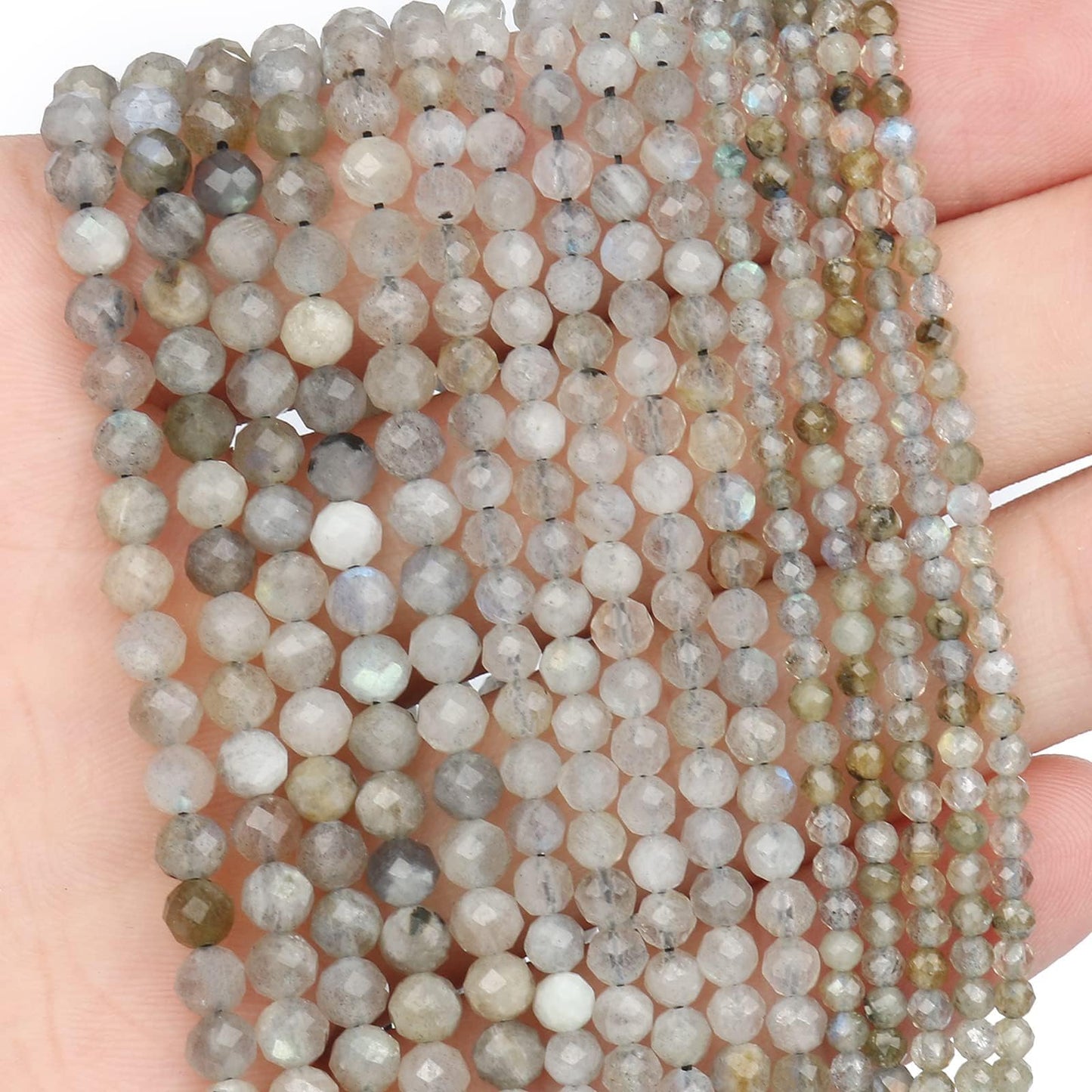 Song Xi 90pcs 4mm Natural Gray Labradorite Gemstone Beads Faceted Round Loose Stone Beads for Jewelry Making (1 Strand)