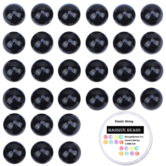 100Pcs Natural Crystal Beads Stone Gemstone Round Loose Energy Healing Beads with Free Crystal Stretch Cord for Jewelry Making (Black Onyx, 8MM)