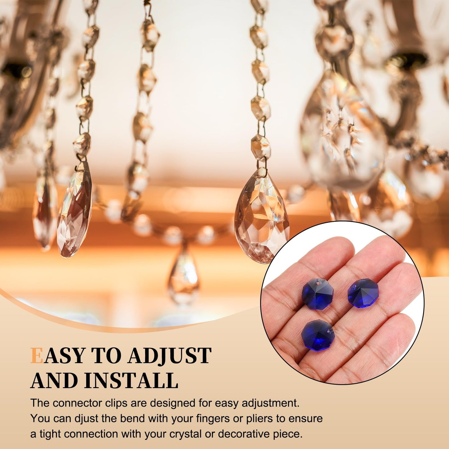 uxcell 50Pcs 1 Hole Crystal Octagon Beads, 14mm K9 Glass Hanging Chandelier Beads Prisms Parts for Crystal Chandeliers Lamp Hanging Pendant Jewelry DIY Craft, Deep Blue