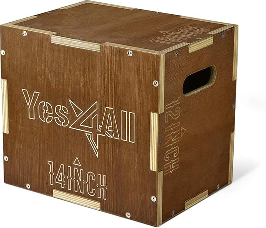 Yes4All Plyo Box, 3-in-1 Wooden Box Jumps for Home Gym (12/14/16?¯in), 450 lbs Boxes Step Up with Smooth Edges & Wide Built-in Handles for Jumping, Strength Training, Lunges, Squats, Dips