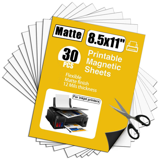 JINGZHAN Printable Magnetic Sheets-30 Matte White Magnet Paper-Make fridge magnets, Personality Labels, Crafts-8.5" x 11",Magnet Photo Paper For Cut