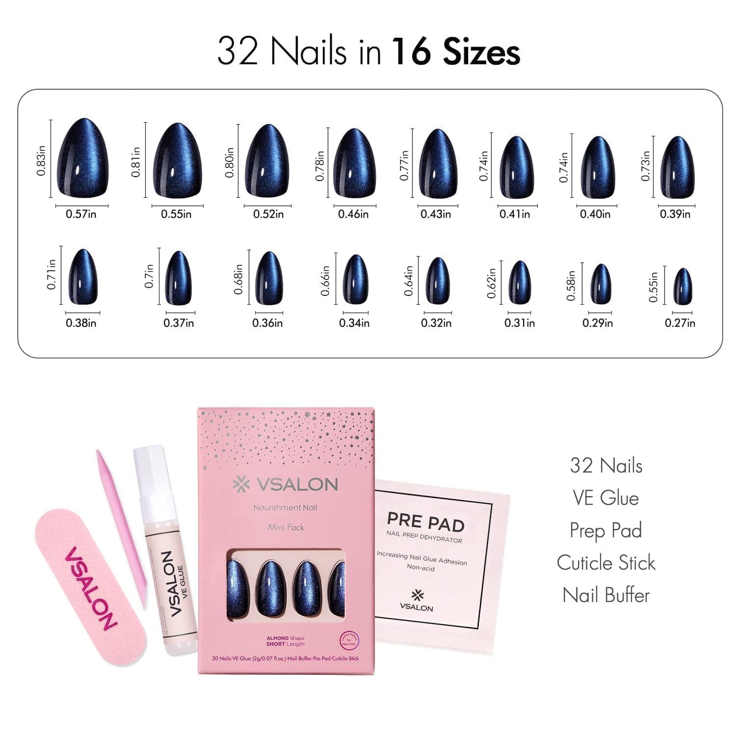 VSALON Square Short Press on Nails, Silver Gray 3D Urban Punk Style Cat Eye Nail Kit & Blue Cat Eye Mini Pack
