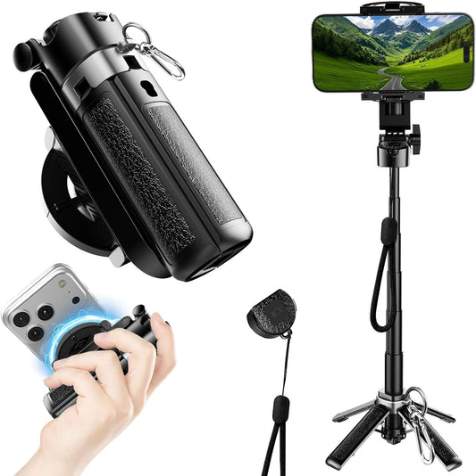 Betunich 4-in-1 Magnetic Mini Selfie Stick Tripod, Extendable Phone Stand with Wireless Remote, Pocket Size for Travel