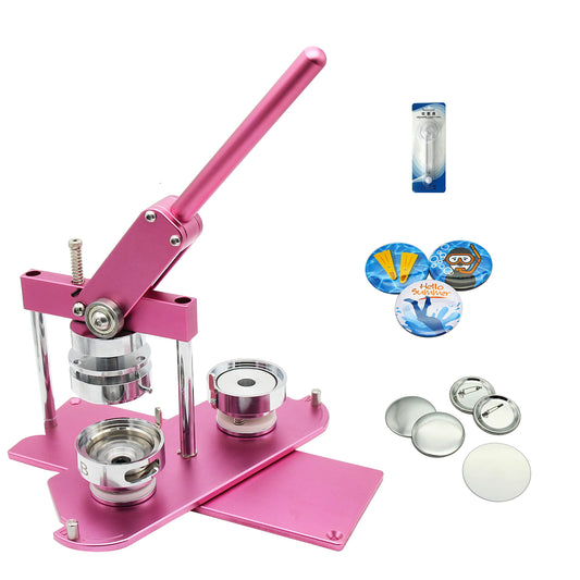 ChiButtons Pro 58mm (2.25") Metric Button Maker B400 Kit | All-Metal Premium Press w/ 100 Parts, Adjustable Cutter & Moulds | Boutique Stores, Event Vendors, Small Business (Pink-New)