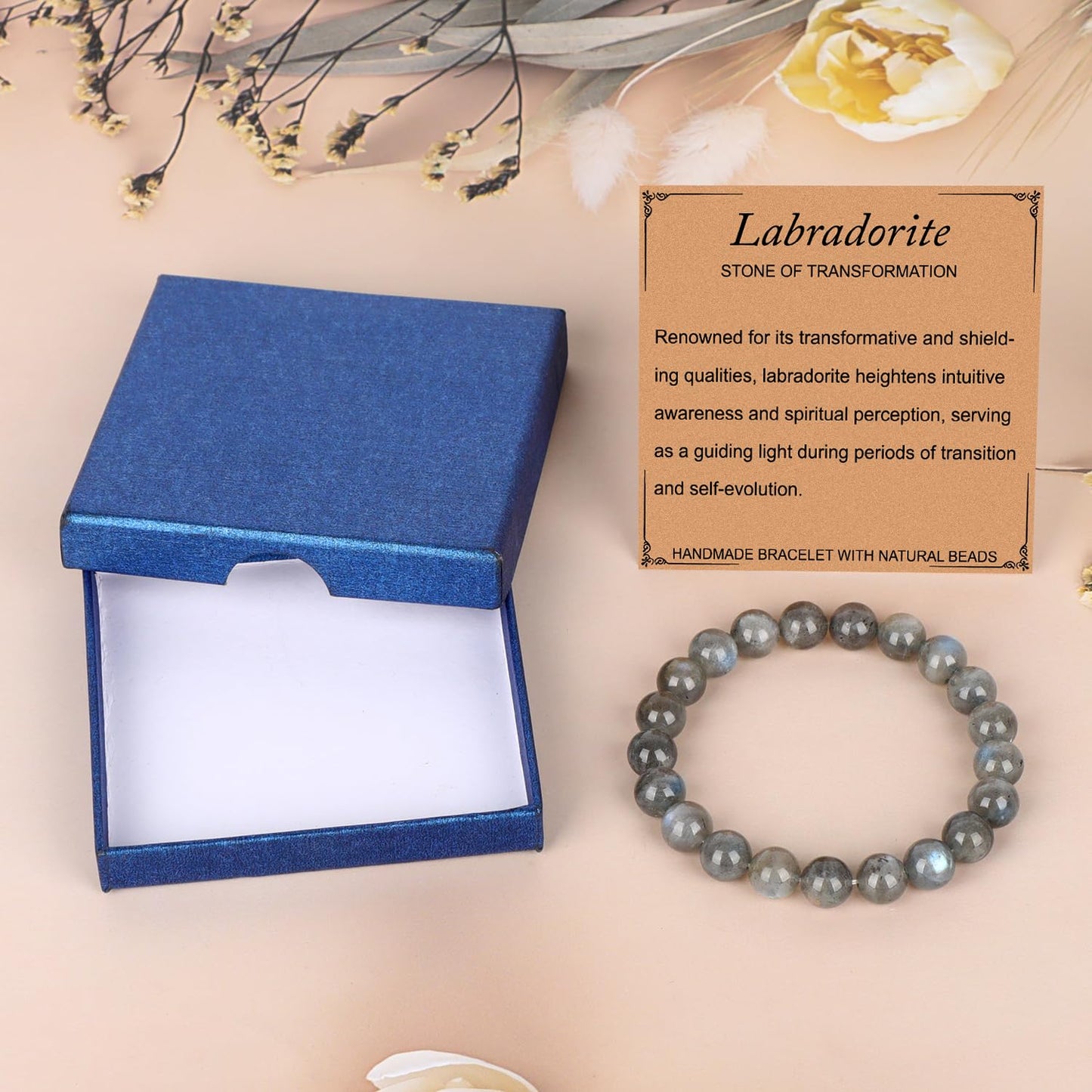 LPBeads Handmade Natural Gemstone Stretch Elastic 10mm Labradorite Bracelet Healing Crystal Round Stone Beads Jewelry Gifts for Women Men