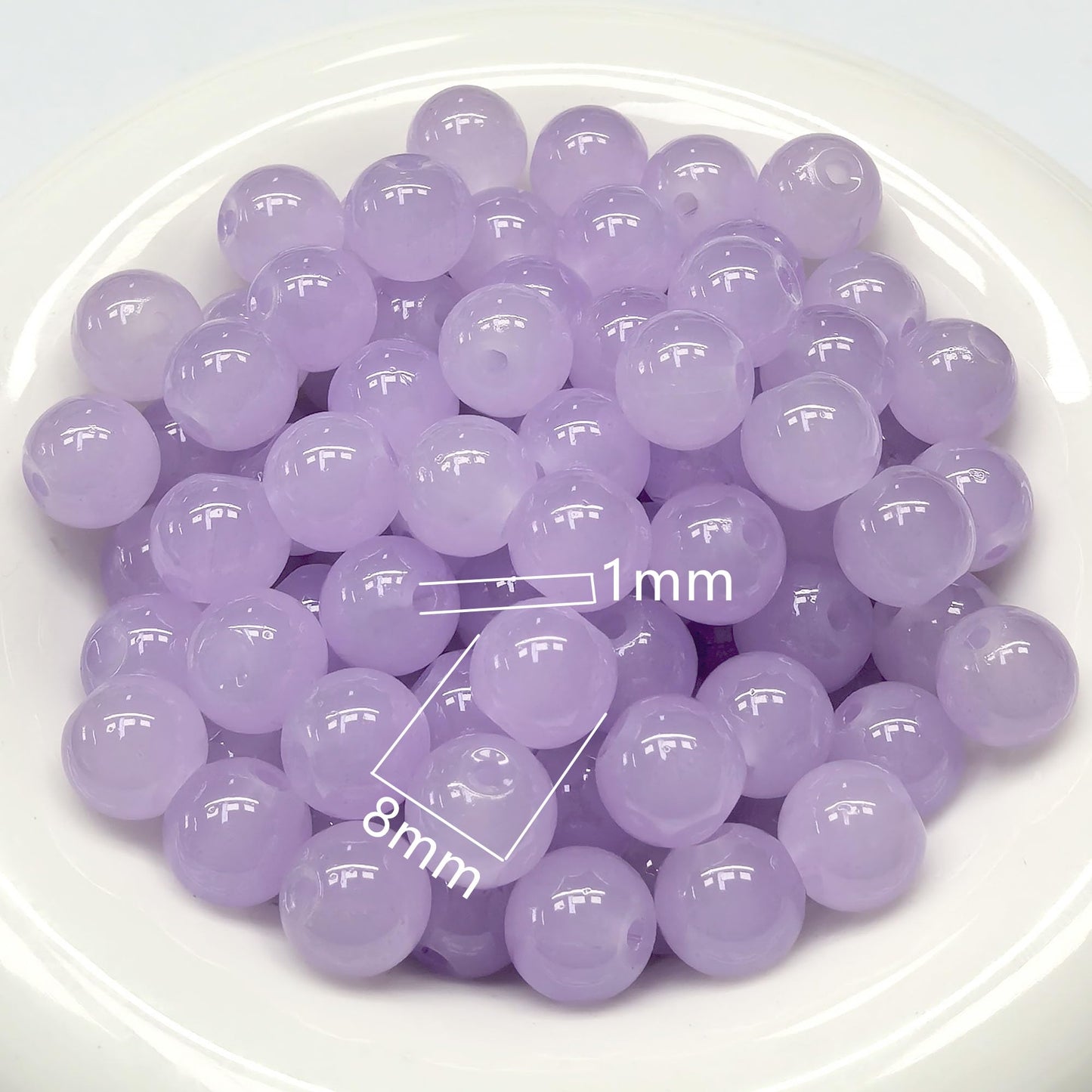 200PCS Glass Beads 8mm Glass Beads for Bracelets Necklaces Jewelry Making DIY Crafts (Light Purple)