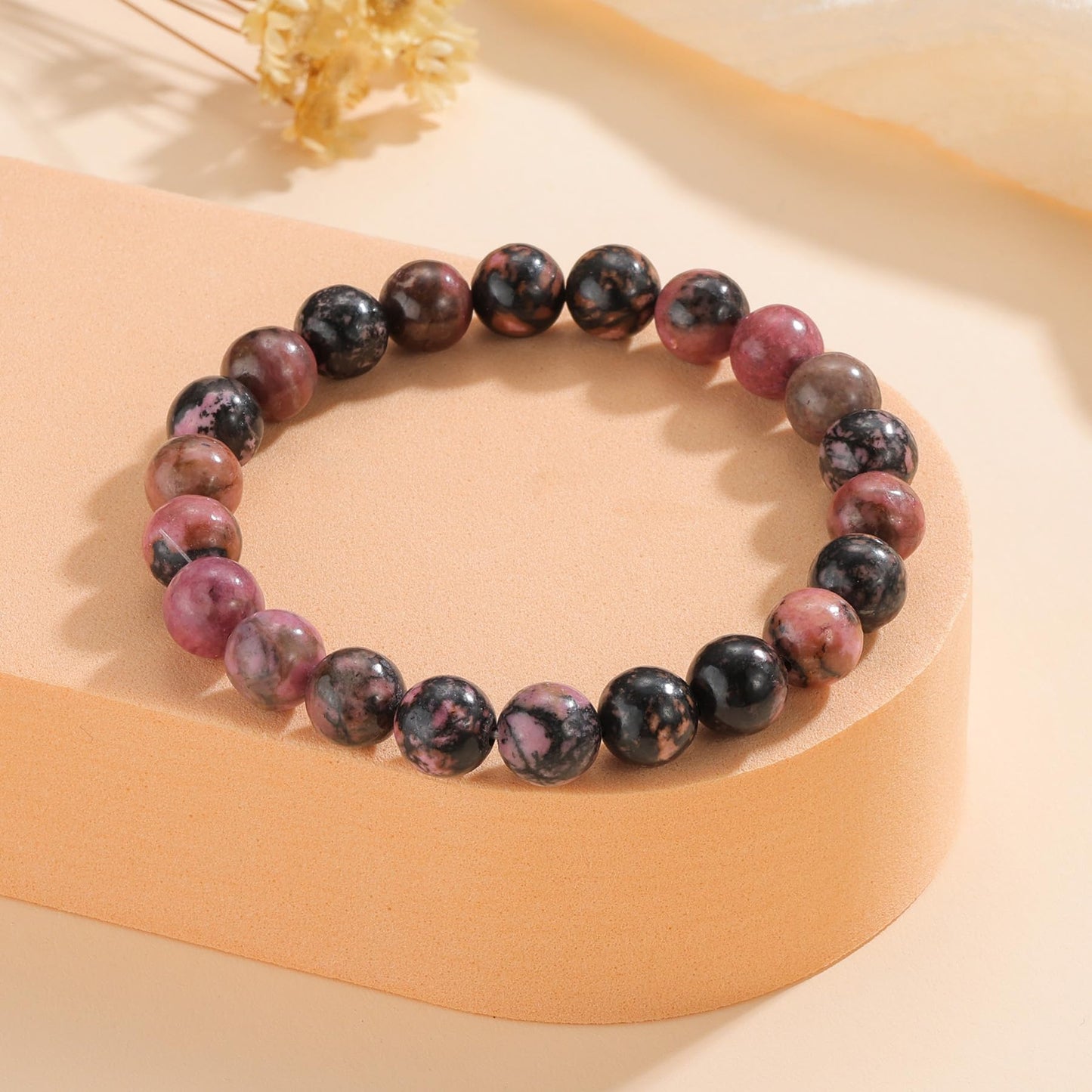 Udolfly Womens Crystal Beaded Bracelets for Women Men Protective Energy Bracelet Natural Gemstone Bead Bracelet 4mm Rhodonite
