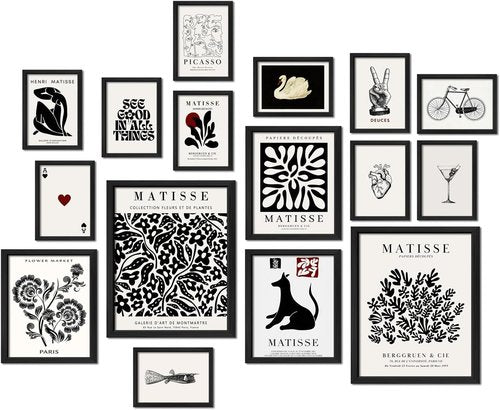 Anerza 16 PCS Black and White Wall Art Decor - Matisse Abstract Gallery Prints for Bedroom & Living Room Aesthetic