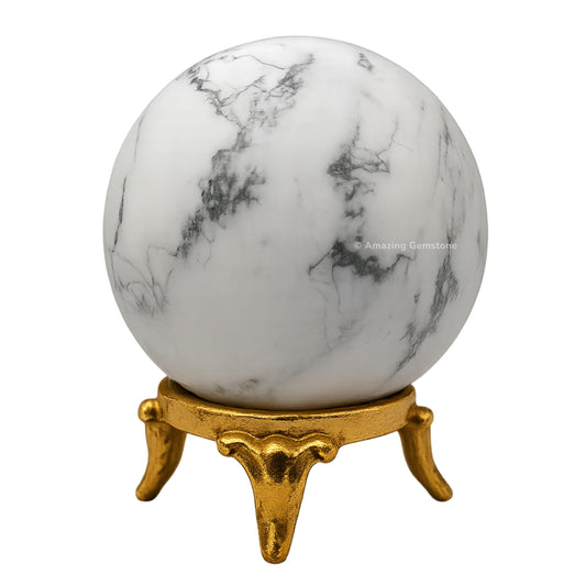 Amazing Gemstone Howlite Crystal Ball with Stand - 2 Inches Crystal Sphere Meditation Balls for Witchcraft and Decorative Balls