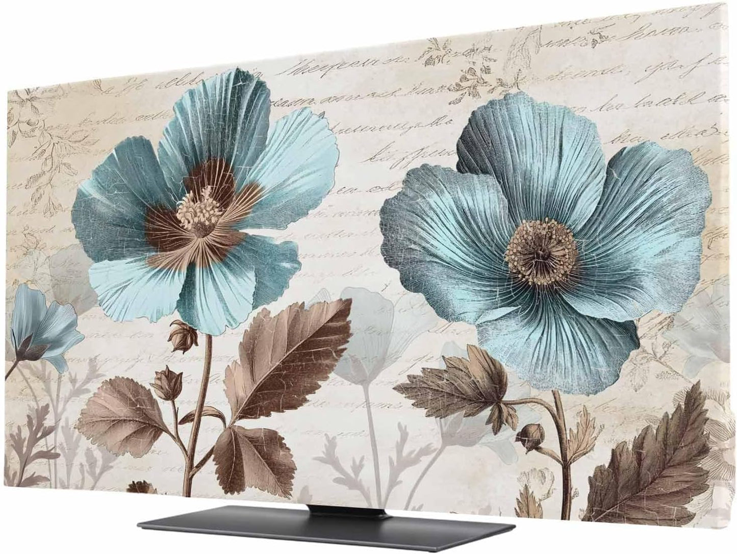Yukro 65 Inch, 57"x32" Rustic Blue Indoor TV Dust Cover, Broccoli Flower Leaf Farmhouse Vintage Brown Elastic TV