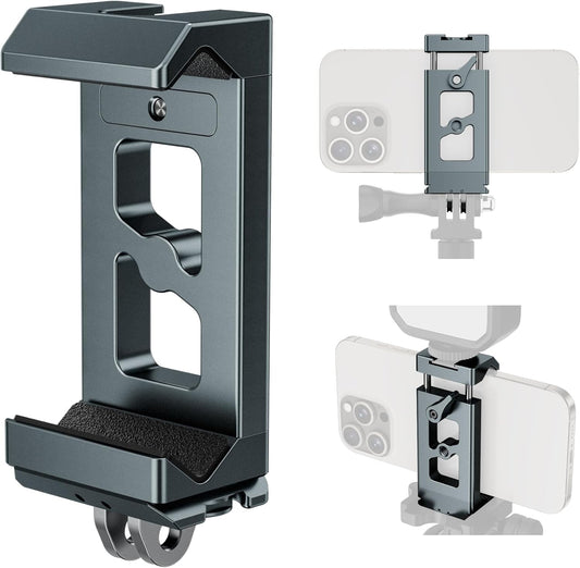 CAMOLO GEEK Metal Phone Tripod Mount Arca Port & Action Camera Adapter, Adjustable Smartphone Tripod Adapter Clamp Cell