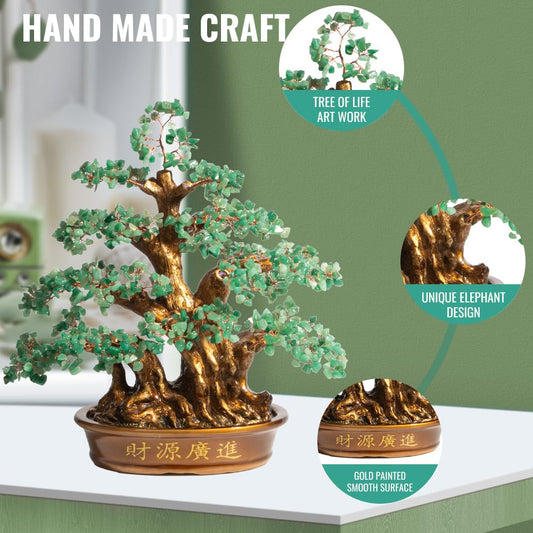 GEMBOURY Natural Aventurine (1,300 Gemstone Count) Chakra Crystal Tree with Healing Properties - Home & Office Bonsai Feng Shui Money Tree Decoration for Luck, Success and Intelligence - 18"